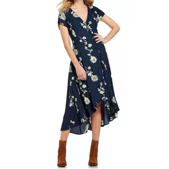 Free People Dress Blue Yellow Green M Medium 6 8 10 NWT Washable Hi Low NEW - Picture 4 of 15